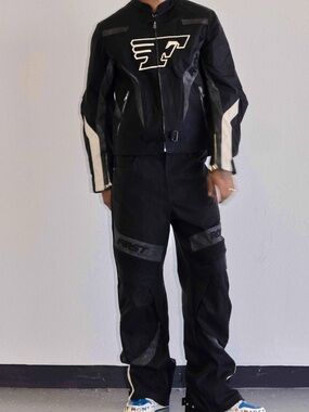 Black Motorcycle Pants with White Accents